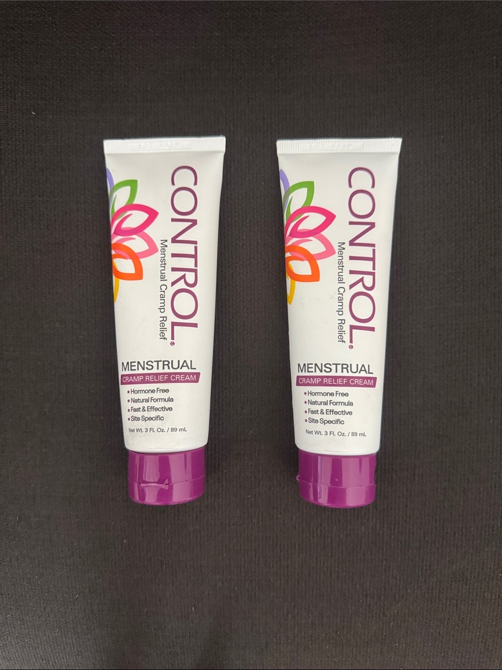 NEW set of 2 Control Menstrual Cramp Relief Cream All Natural 3 Fl Oz/89 mL each